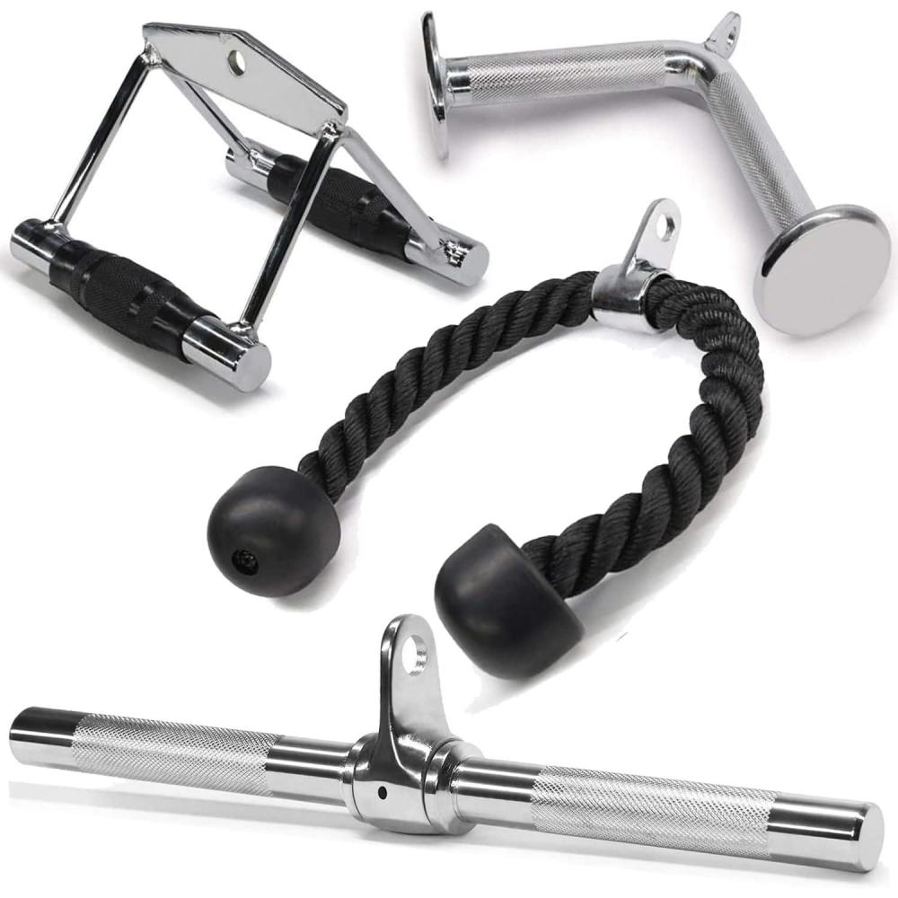 image:imageYes4All Cable Machine Attachment Row Handles Tricep Rope Straight Bar V Bar LAT Pulldown Accessories Load 880 LB for Home GymE Tricep Rope  Double D  Straight Bar  V Bar