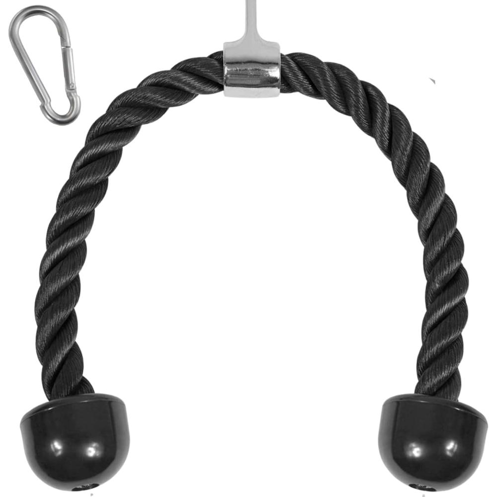 image:imageYes4All Cable Machine Attachment Row Handles Tricep Rope Straight Bar V Bar LAT Pulldown Accessories Load 880 LB for Home GymK Black Tricep Rope 27