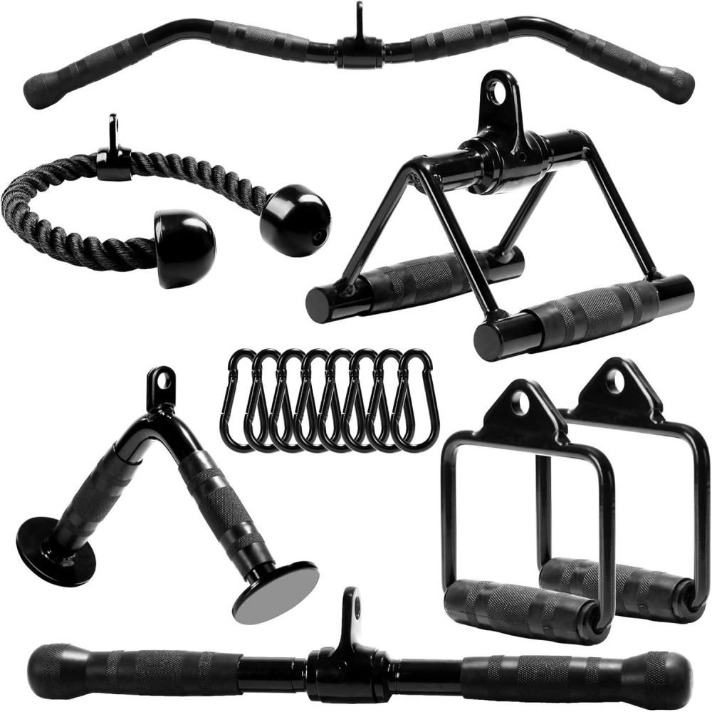 image:imageYes4All Cable Machine Attachment Row Handles Tricep Rope Straight Bar V Bar LAT Pulldown Accessories Load 880 LB for Home GymKBlack Cable Attachments Accessories Set with Curl Lat Pulldown Bar 30
