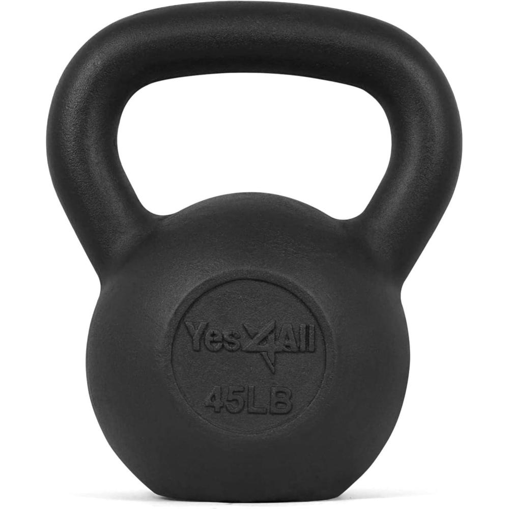 image:imageYes4All Cast Iron Kettlebell Strength Training Kettlebells 580 Lb 5101520253035404550607080 Lb for Full Body Workout Push up Strength Training  Single amp Kettlebell Set of 2 for MenIBlack 45lbs