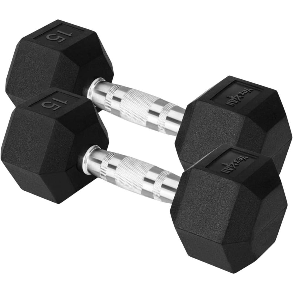 image:imageYes4All ChromeRubber Grip Encased Hex Dumbbells  Hand Weights With AntiSlip 1030 LBS PairC 15lbs  Pair