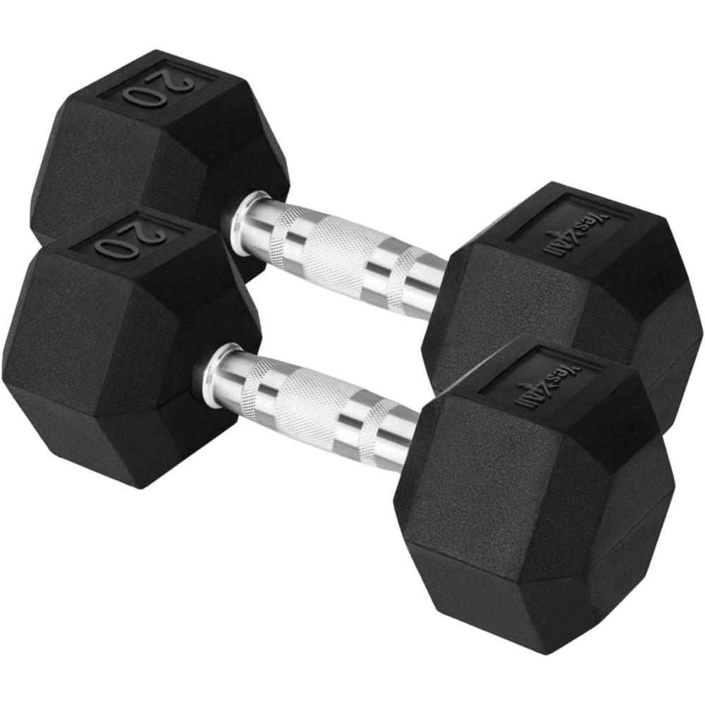 image:imageYes4All ChromeRubber Grip Encased Hex Dumbbells Hand Weights With AntiSlip 1030 LBS PairD 20lbs Pair