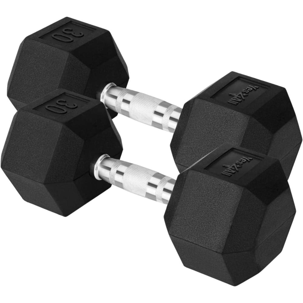 image:imageYes4All ChromeRubber Grip Encased Hex Dumbbells Hand Weights With AntiSlip 1030 LBS PairF 30lbs Pair