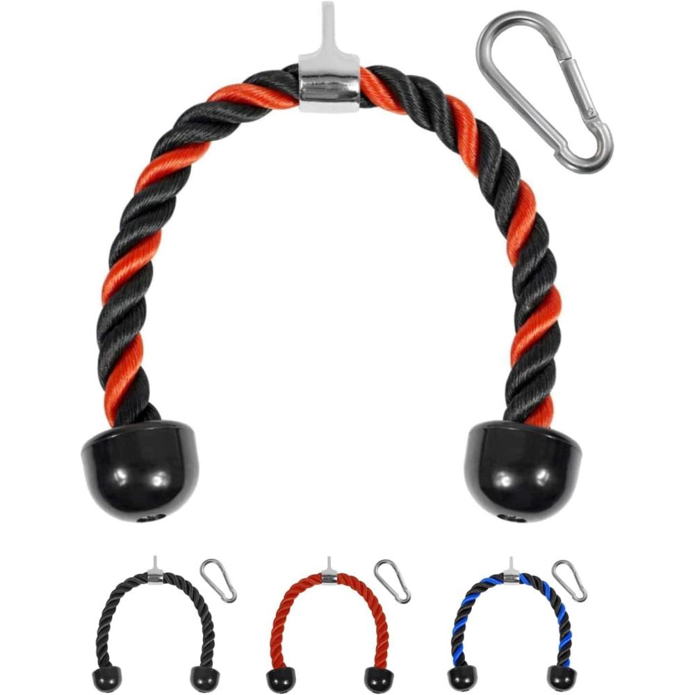 image:imageYes4All Deluxe Tricep Rope Cable Attachment 27 amp 36 inch with 4 Colors Exercise Machine Attachments Pulley System Gym Pull Down Rope with CarabinerD 27 Red Black