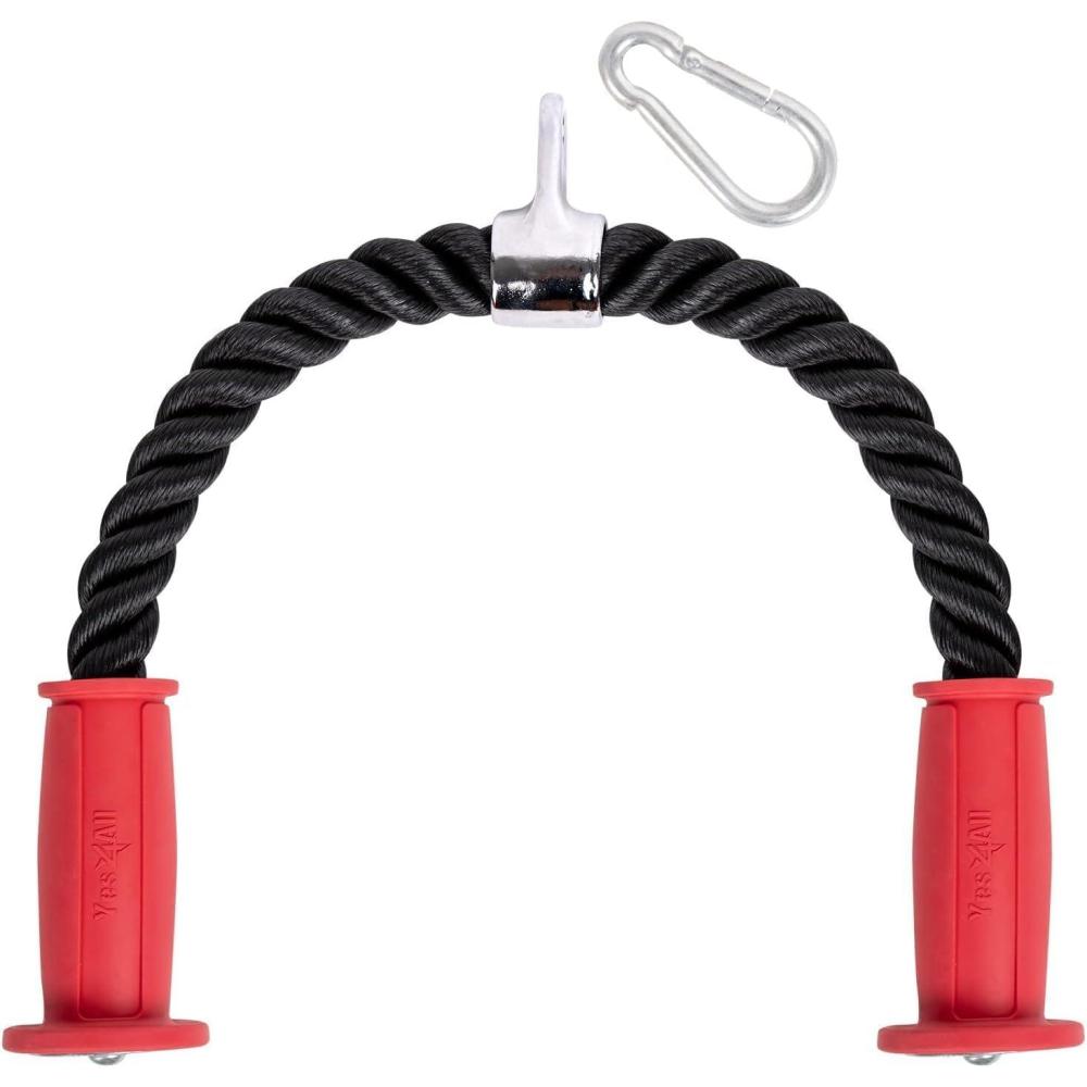 image:imageYes4All Deluxe Tricep Rope Cable Attachment 27 amp 36 inch with 4 Colors Exercise Machine Attachments Pulley System Gym Pull Down Rope with CarabinerI Tricep Rope Ergonomic