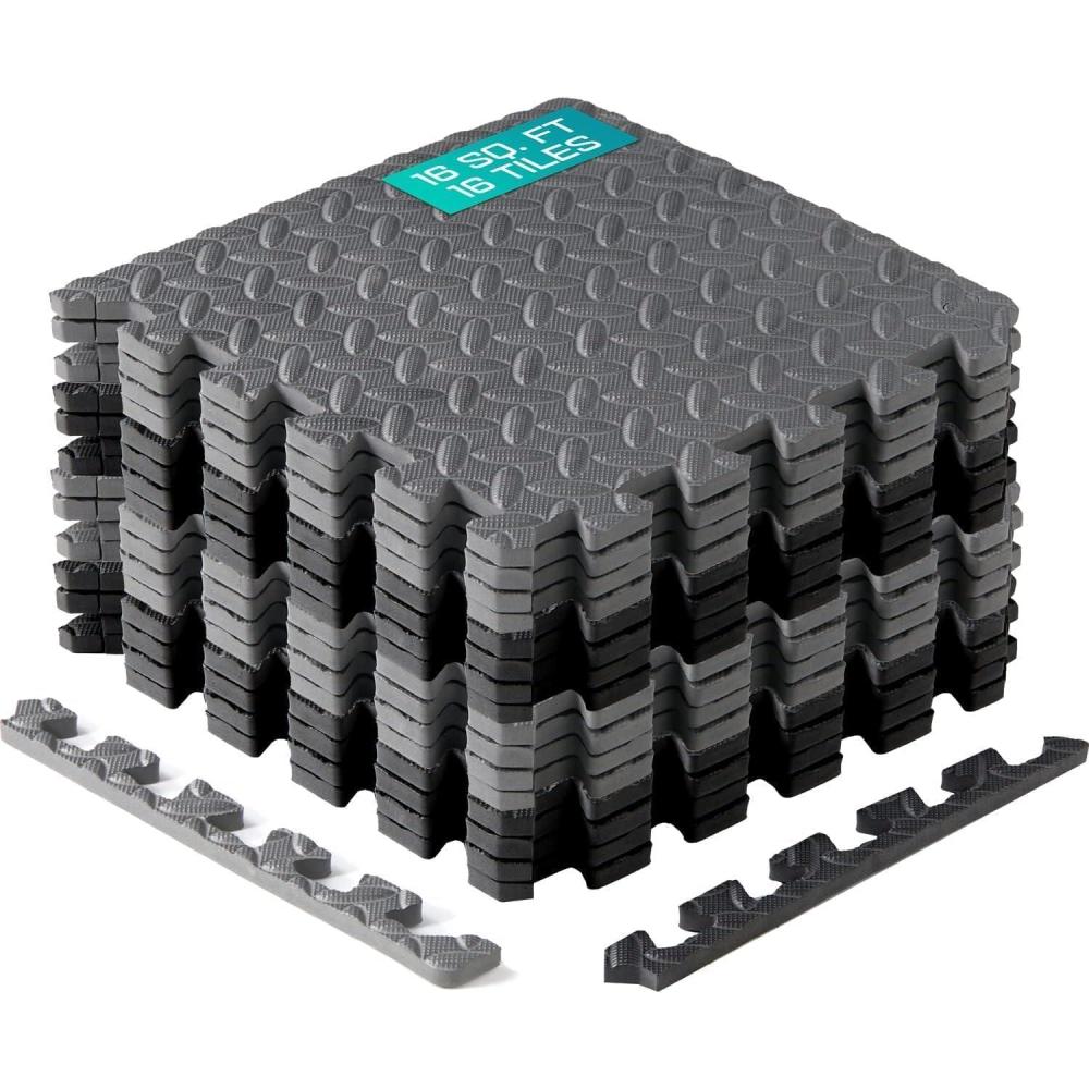 image:imageYes4All EVA Interlocking Mats Puzzle Floor Tiles Foam Floor Padding with Border for Furniture Home Space Living Room Garage 11153299 SQFTBlack Grey