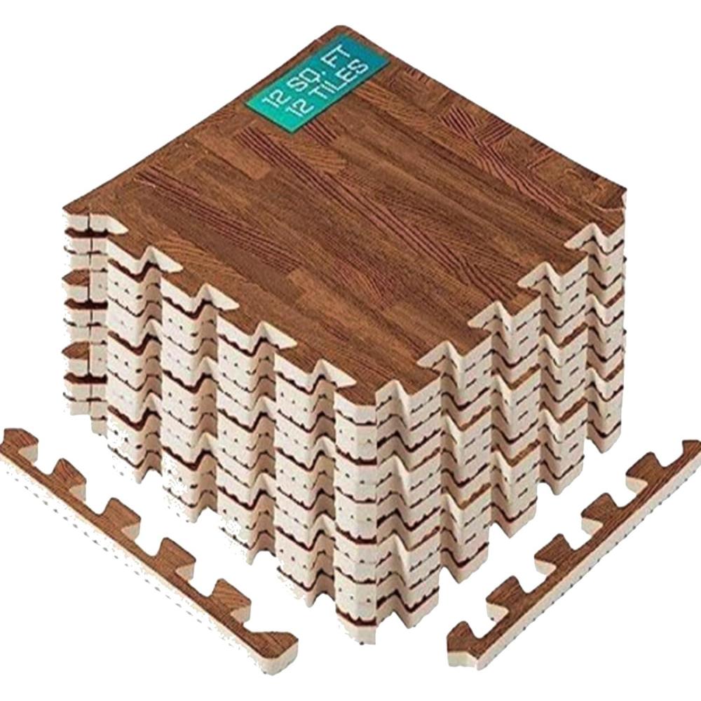 image:imageYes4All EVA Interlocking Mats Puzzle Floor Tiles Foam Floor Padding with Border for Furniture Home Space Living Room Garage 112232 SQFTB Oak Wood Dark