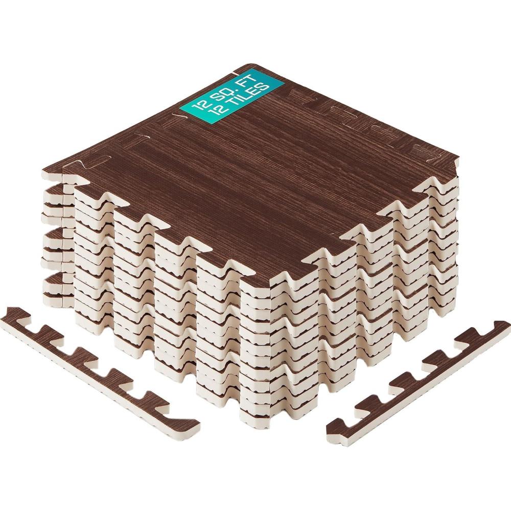 image:imageYes4All EVA Interlocking Mats Puzzle Floor Tiles Foam Floor Padding with Border for Furniture Home Space Living Room Garage 112232 SQFTD Walnut Wood Dark