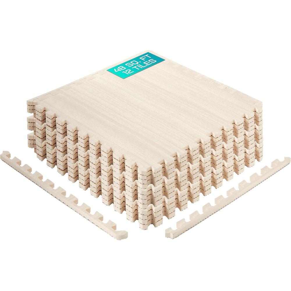 image:imageYes4All EVA Interlocking Mats Puzzle Floor Tiles Foam Floor Padding with Border for Furniture Home Space Living Room GarageI 48 Square Feet 12 Tiles  Light Walnut Wood