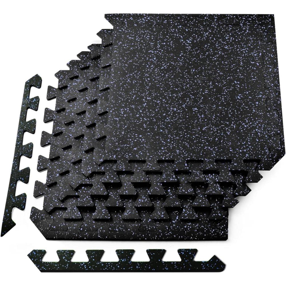 image:imageYes4All Heavy Duty 100 High Density Rubber Floor Tiles Interlocking Mat 6 Pcs 24 SQFT Black BlueBlue Dot