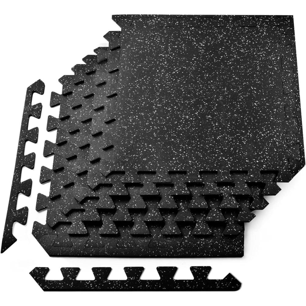 image:imageYes4All Heavy Duty 100 High Density Rubber Floor Tiles Interlocking Mat 6 Pcs 24 SQFT Black BlueGray Dot