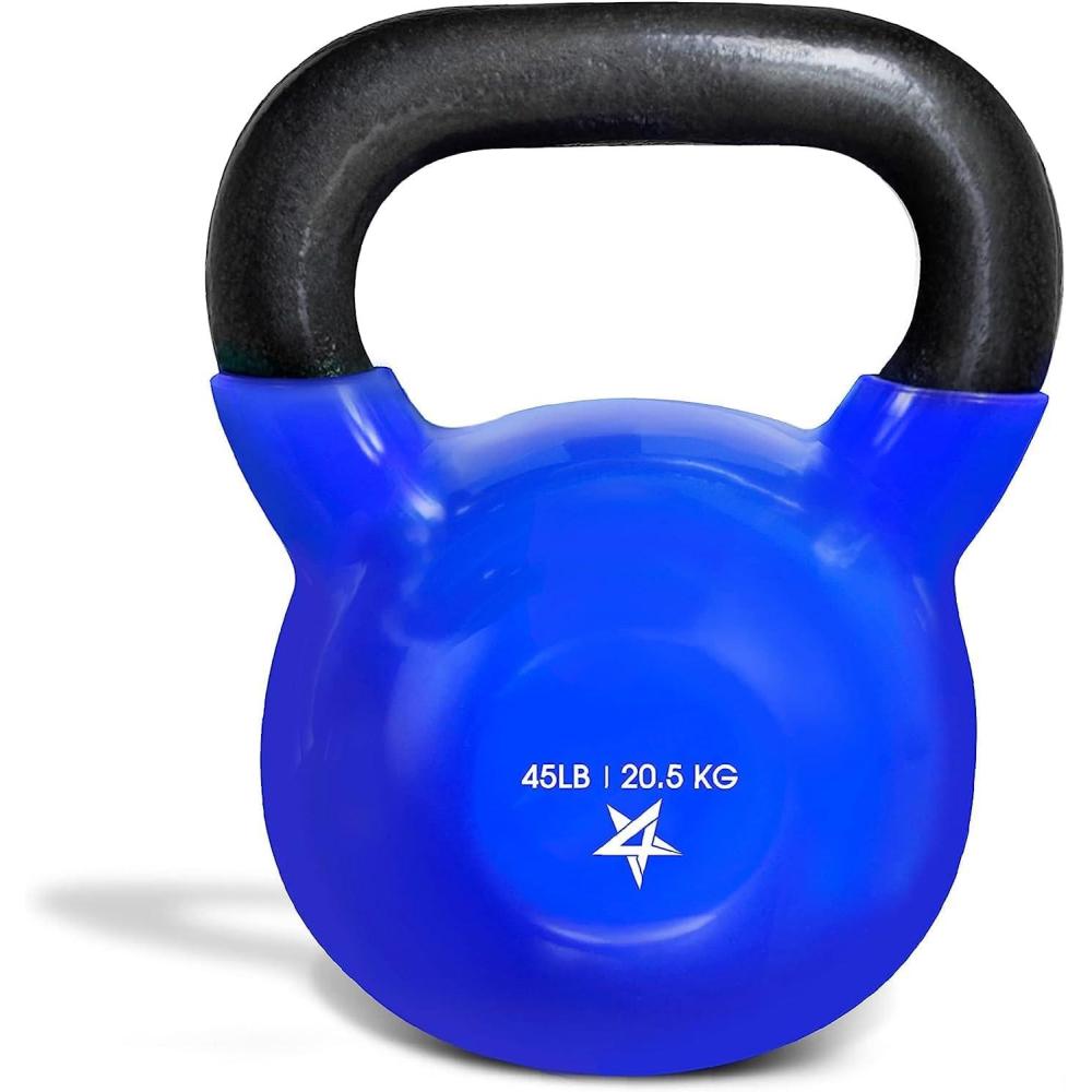 image:imageYes4All Kettlebell 5100 LB Vinyl Coated Cast Iron Strength Training Kettlebells for Home Gym Exercises Fitness Full Body Workout Equipment Push Ups and Grip StrengthI 45LB  Dark Blue