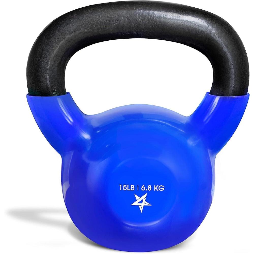 image:imageYes4All Kettlebell 5100 LB Vinyl Coated Cast Iron Strength Training Kettlebells for Home Gym Exercises Fitness Full Body Workout Equipment Push Ups and Grip StrengthC 15LB  Dark Blue