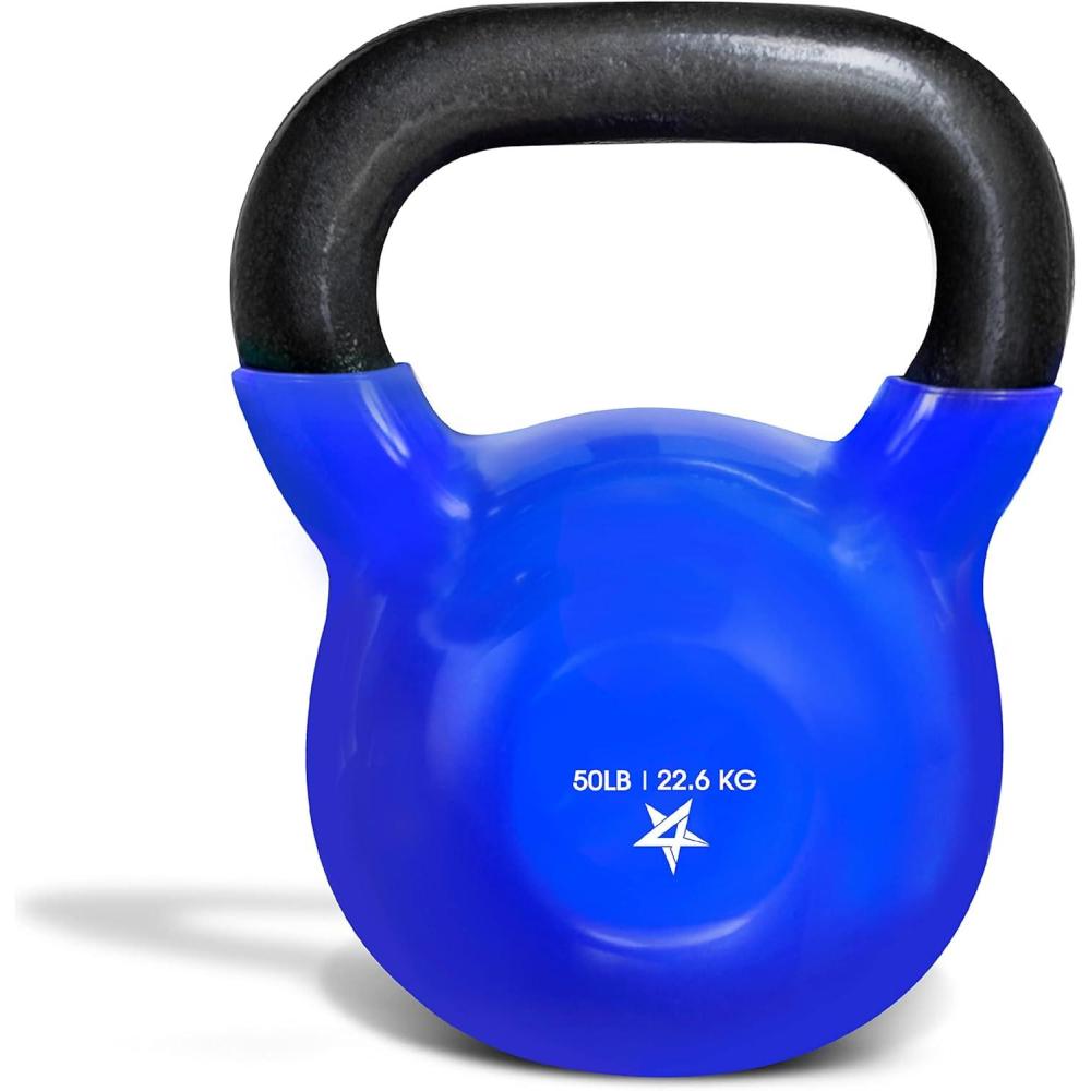 image:imageYes4All Kettlebell 5100 LB Vinyl Coated Cast Iron Strength Training Kettlebells for Home Gym Exercises Fitness Full Body Workout Equipment Push Ups and Grip StrengthK 50LB  Dark Blue