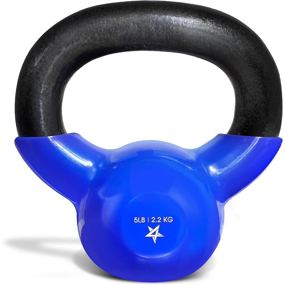 image:imageYes4All Kettlebell 5100 LB Vinyl Coated Cast Iron Strength Training Kettlebells for Home Gym Exercises Fitness Full Body Workout Equipment Push Ups and Grip StrengthA 5LB Dark Blue