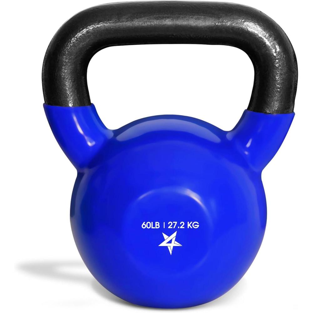image:imageYes4All Kettlebell 5100 LB Vinyl Coated Cast Iron Strength Training Kettlebells for Home Gym Exercises Fitness Full Body Workout Equipment Push Ups and Grip StrengthM 60LB  Dark Blue