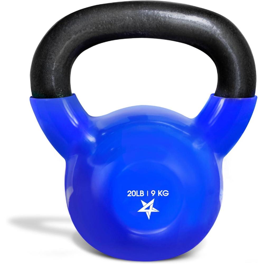 image:imageYes4All Kettlebell 5100 LB Vinyl Coated Cast Iron Strength Training Kettlebells for Home Gym Exercises Fitness Full Body Workout Equipment Push Ups and Grip StrengthD 20LB  Dark Blue