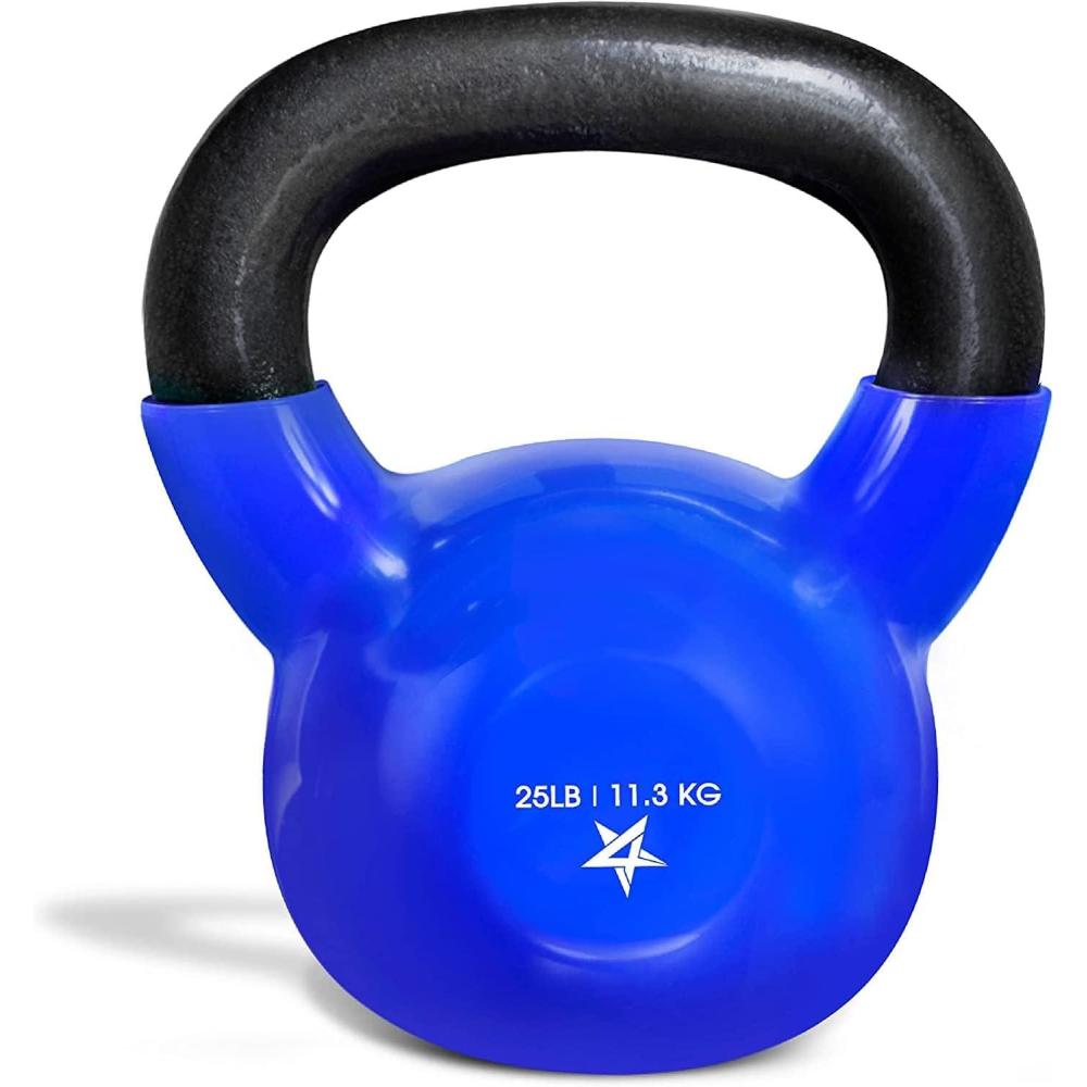 image:imageYes4All Kettlebell 5100 LB Vinyl Coated Cast Iron Strength Training Kettlebells for Home Gym Exercises Fitness Full Body Workout Equipment Push Ups and Grip StrengthE 25LB  Dark Blue