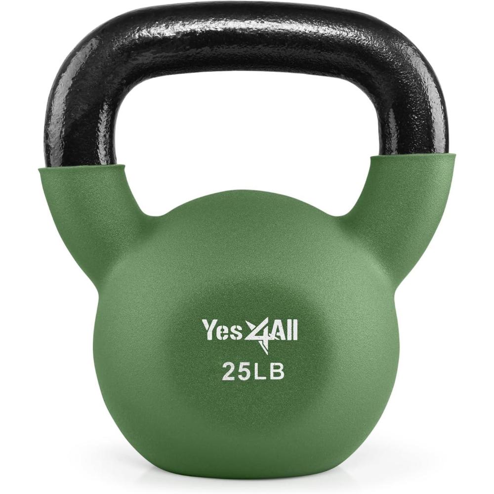 image:imageYes4All Kettlebell 565 LB Neoprene Coated Cast Iron Kettlebells Wide Grip Handle amp Flat Bottom for Swings Squats Deadlifts Push Ups amp Full Body Training at Home Gym Single amp SetG 25LB Green Glimmer