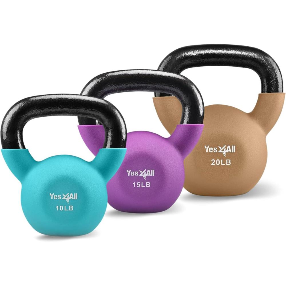 image:imageYes4All Kettlebell 565 LB Neoprene Coated Cast Iron Kettlebells Wide Grip Handle amp Flat Bottom for Swings Squats Deadlifts Push Ups amp Full Body Training at Home Gym Single amp SetQ 10lb 15lb 20lb