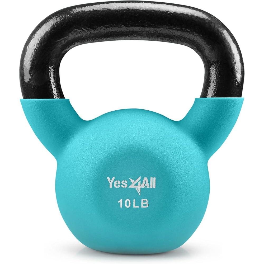 image:imageYes4All Kettlebell 565 LB Neoprene Coated Cast Iron Kettlebells Wide Grip Handle amp Flat Bottom for Swings Squats Deadlifts Push Ups amp Full Body Training at Home Gym Single amp SetB 10LB Peacock Blue