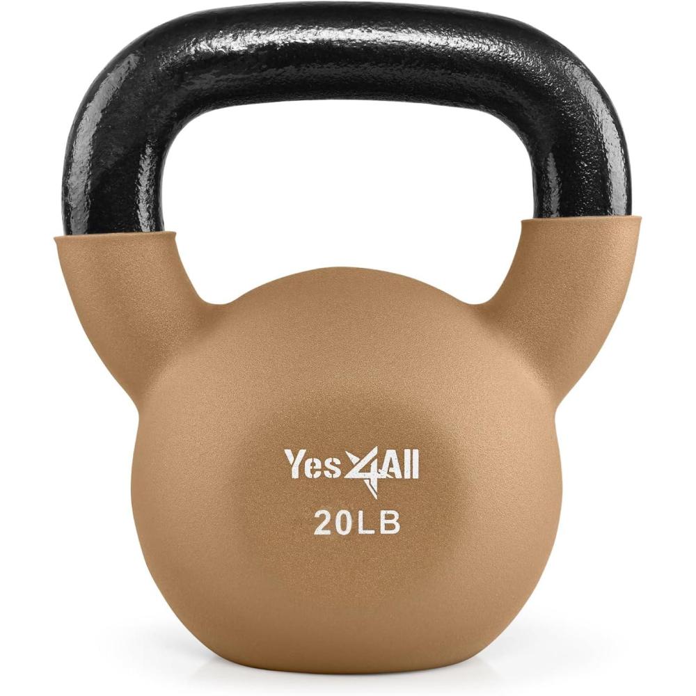 image:imageYes4All Kettlebell 565 LB Neoprene Coated Cast Iron Kettlebells Wide Grip Handle amp Flat Bottom for Swings Squats Deadlifts Push Ups amp Full Body Training at Home Gym  Single amp SetF 20LB  Iced Latte