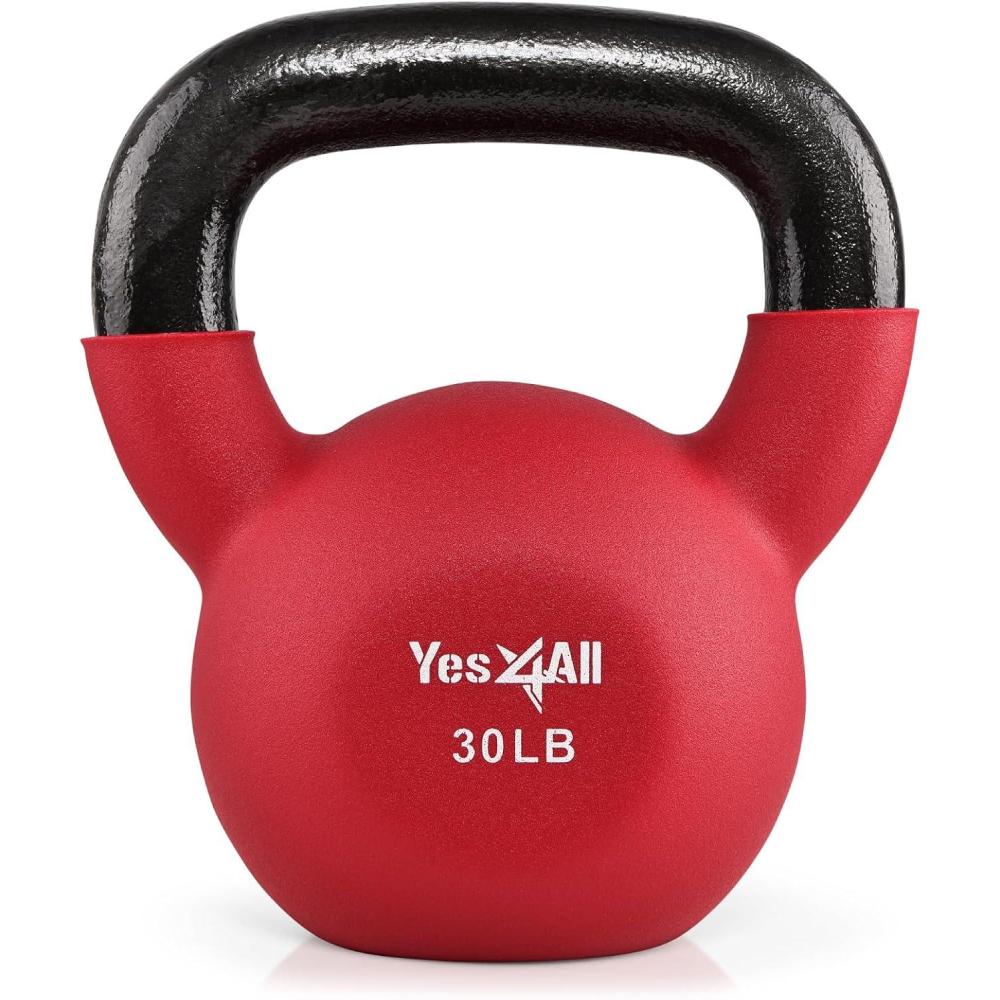image:imageYes4All Kettlebell 565 LB Neoprene Coated Cast Iron Kettlebells Wide Grip Handle amp Flat Bottom for Swings Squats Deadlifts Push Ups amp Full Body Training at Home Gym Single amp SetH 30LB Ruby