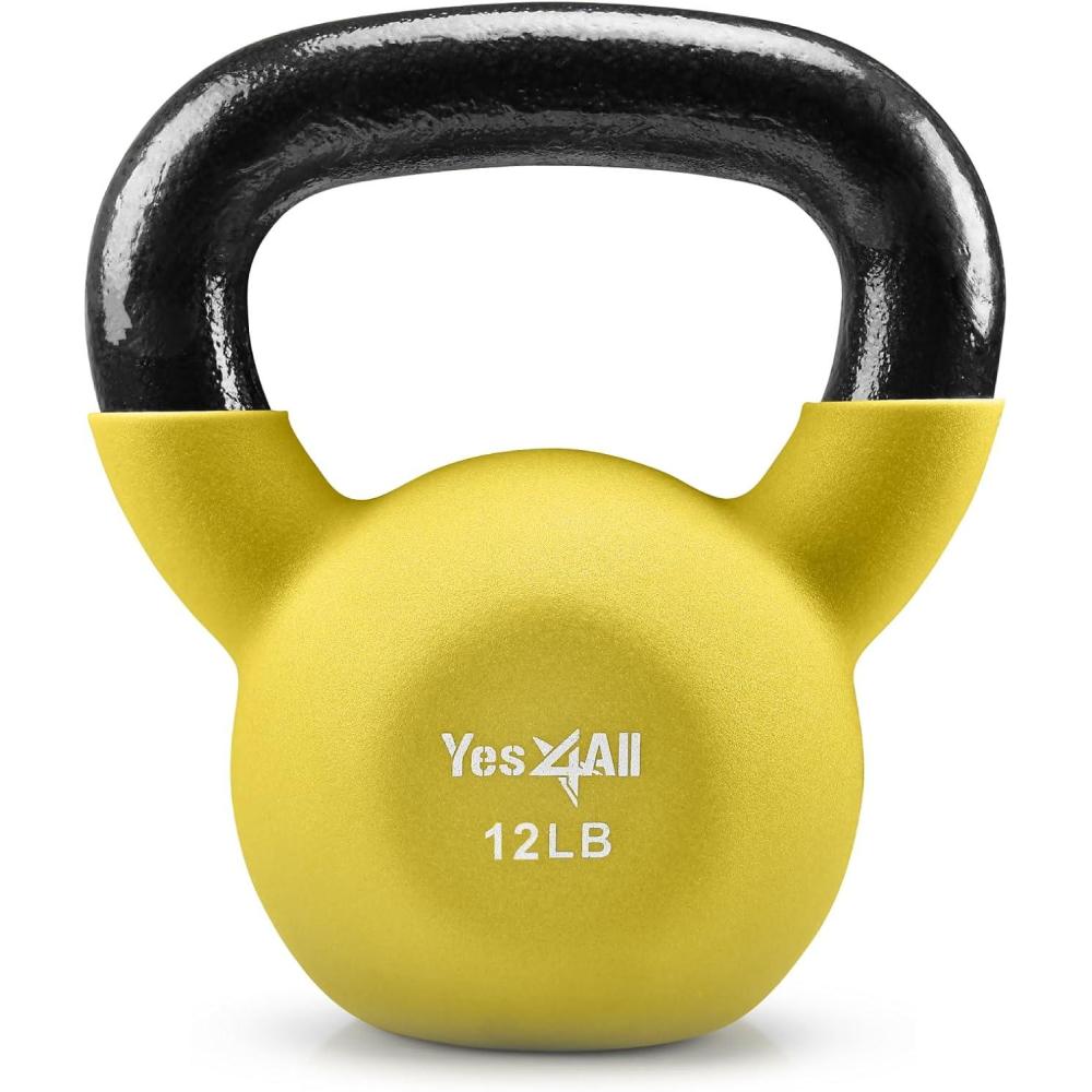 image:imageYes4All Kettlebell 565 LB Neoprene Coated Cast Iron Kettlebells Wide Grip Handle amp Flat Bottom for Swings Squats Deadlifts Push Ups amp Full Body Training at Home Gym  Single amp SetC 12LB  Illuminating