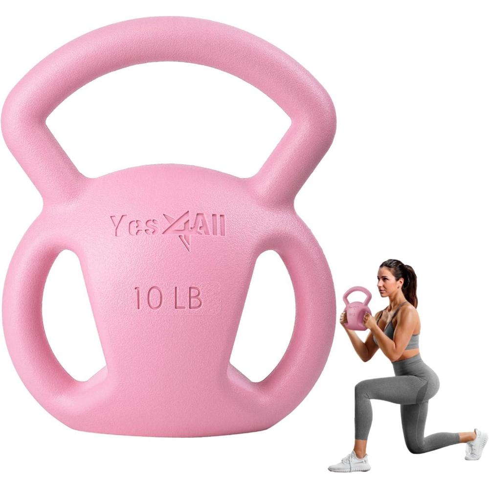 image:imageYes4All Kettlebell Strength Training Kettlebells for Women Wide Multigrip Textured Handle for Home Gym Exercises amp Full Body Workout Single 525 lb amp Set of 1015 lbB 10LB  Pink