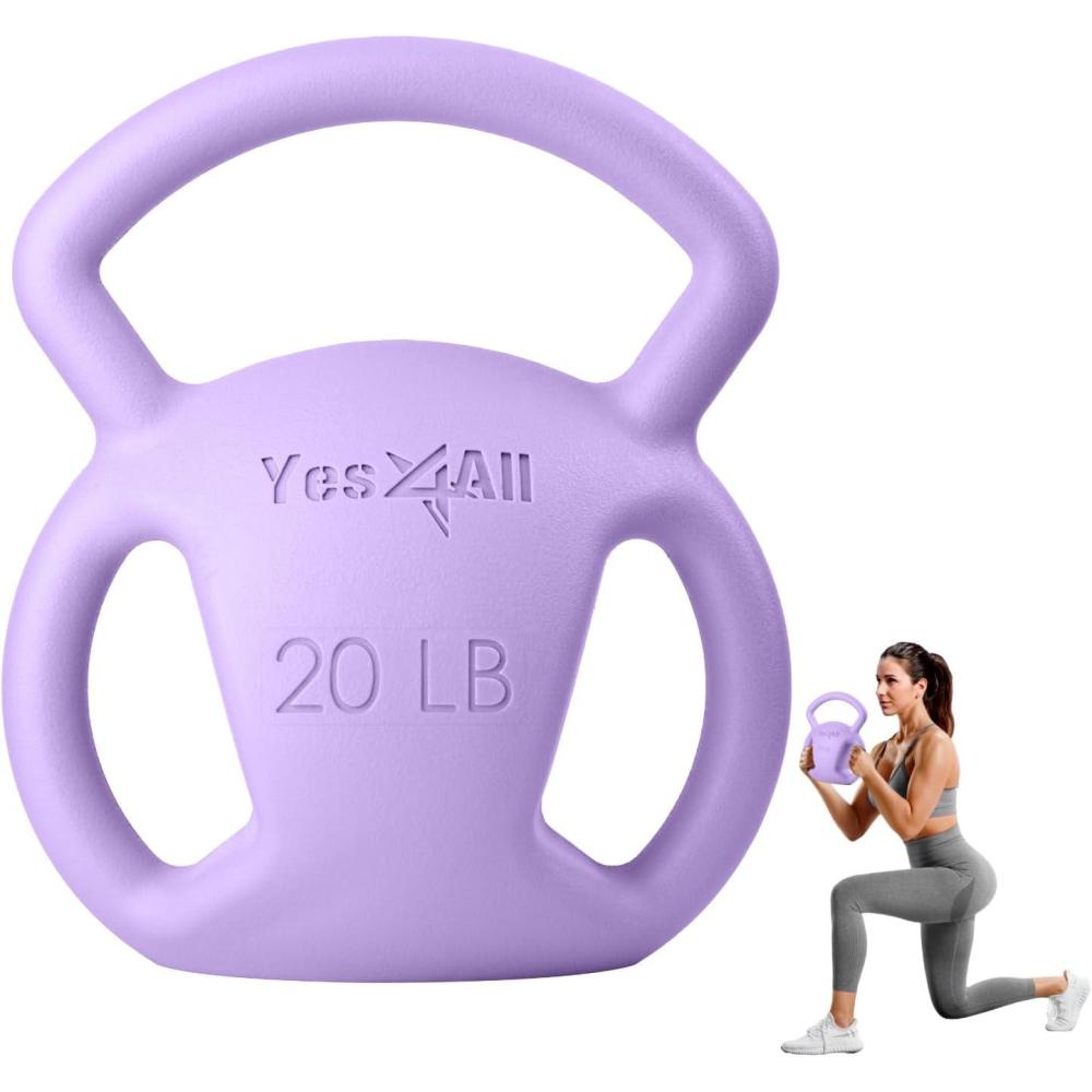 image:imageYes4All Kettlebell Strength Training Kettlebells for Women Wide Multigrip Textured Handle for Home Gym Exercises amp Full Body Workout Single 525 lb amp Set of 1015 lbD 20LB  Purple