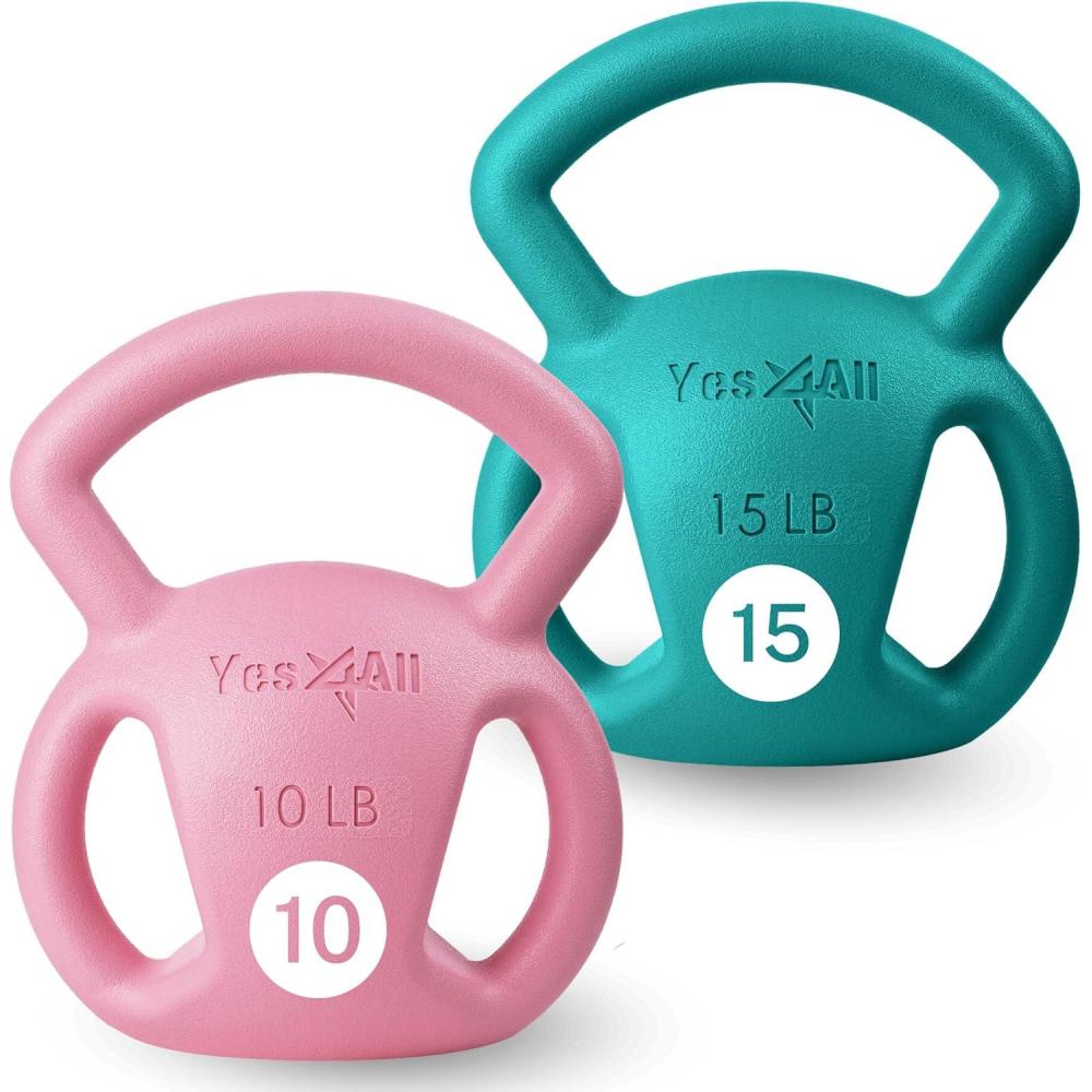 image:imageYes4All Kettlebell Strength Training Kettlebells for Women Wide Multigrip Textured Handle for Home Gym Exercises amp Full Body Workout Single 525 lb amp Set of 1015 lbF 10 15LB PinkGreen