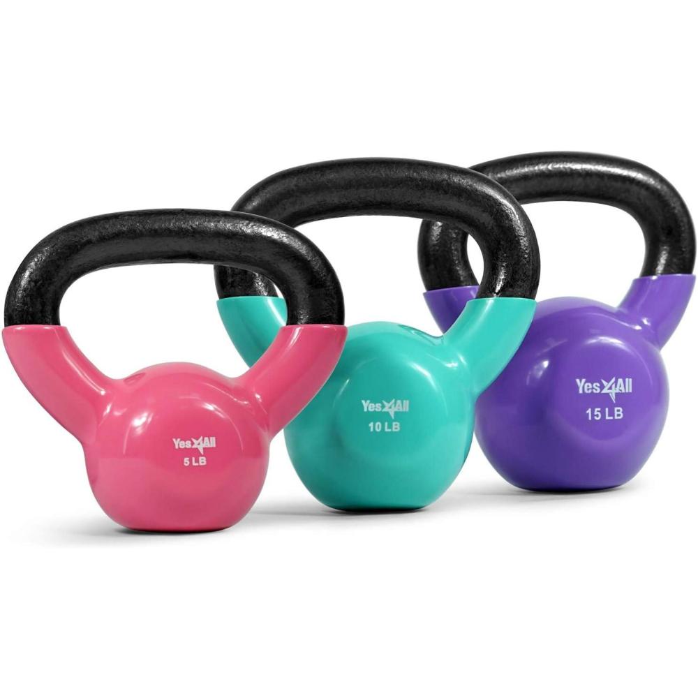 image:imageYes4All Kettlebell Vinyl Coated Kettlebell Cast Iron Sets with Stable Flat Bottom for Full Body Workout Push up Grip Strength Training amp Weights ExercisesMulticolor