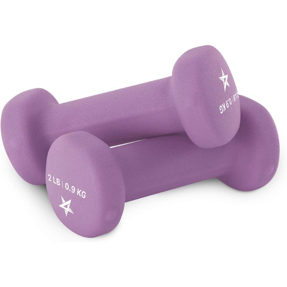 image:imageYes4All Neoprene Coated Dumbbell Hand Weight Sets of 2  Multiple Weight Options with 15 Colors Antiroll AntiSlip Hexagon ShapeA Purple  2lbs  Pair