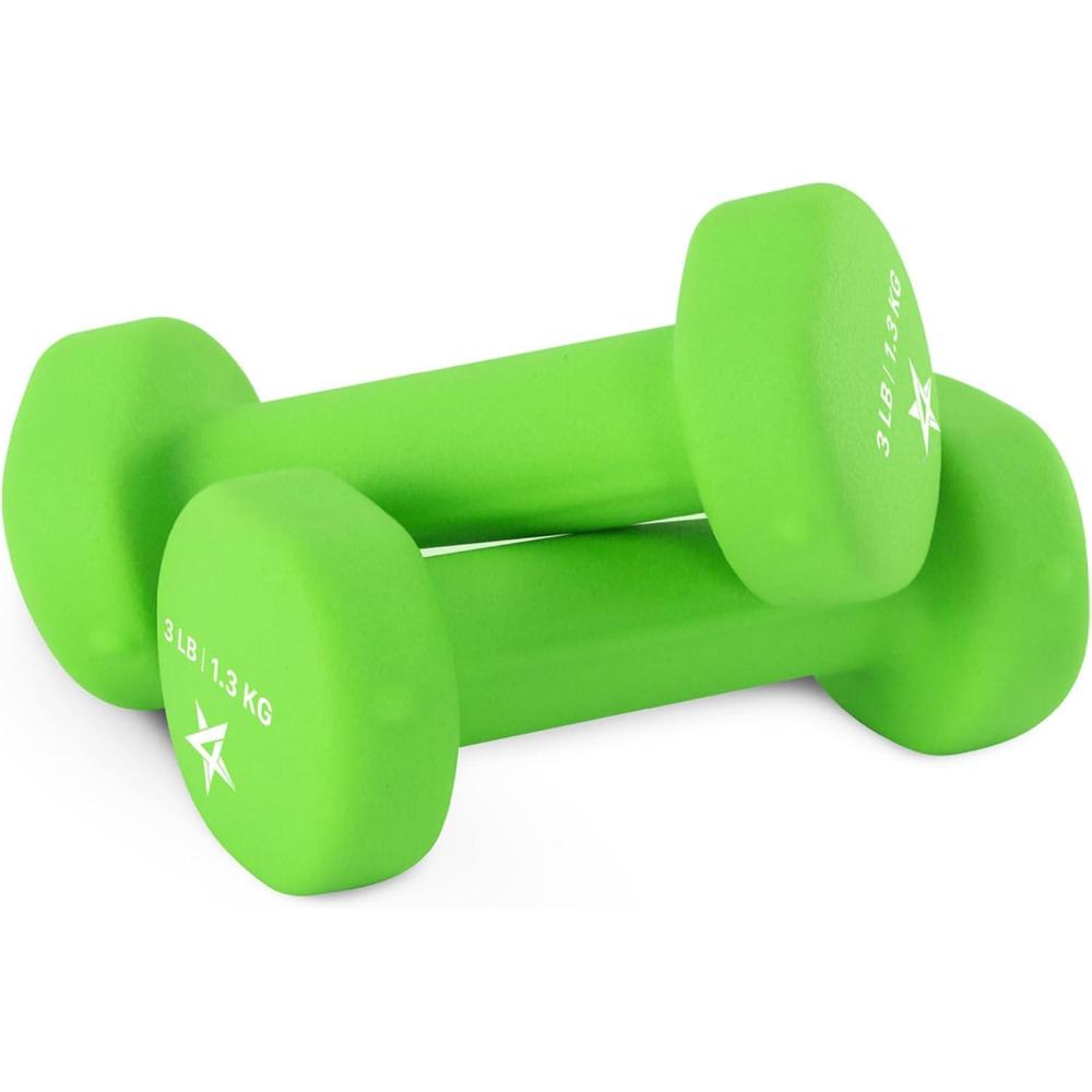 image:imageYes4All Neoprene Coated Dumbbell Hand Weight Sets of 2  Multiple Weight Options with 15 Colors Antiroll AntiSlip Hexagon ShapeB Light Green  3lbs  Pair