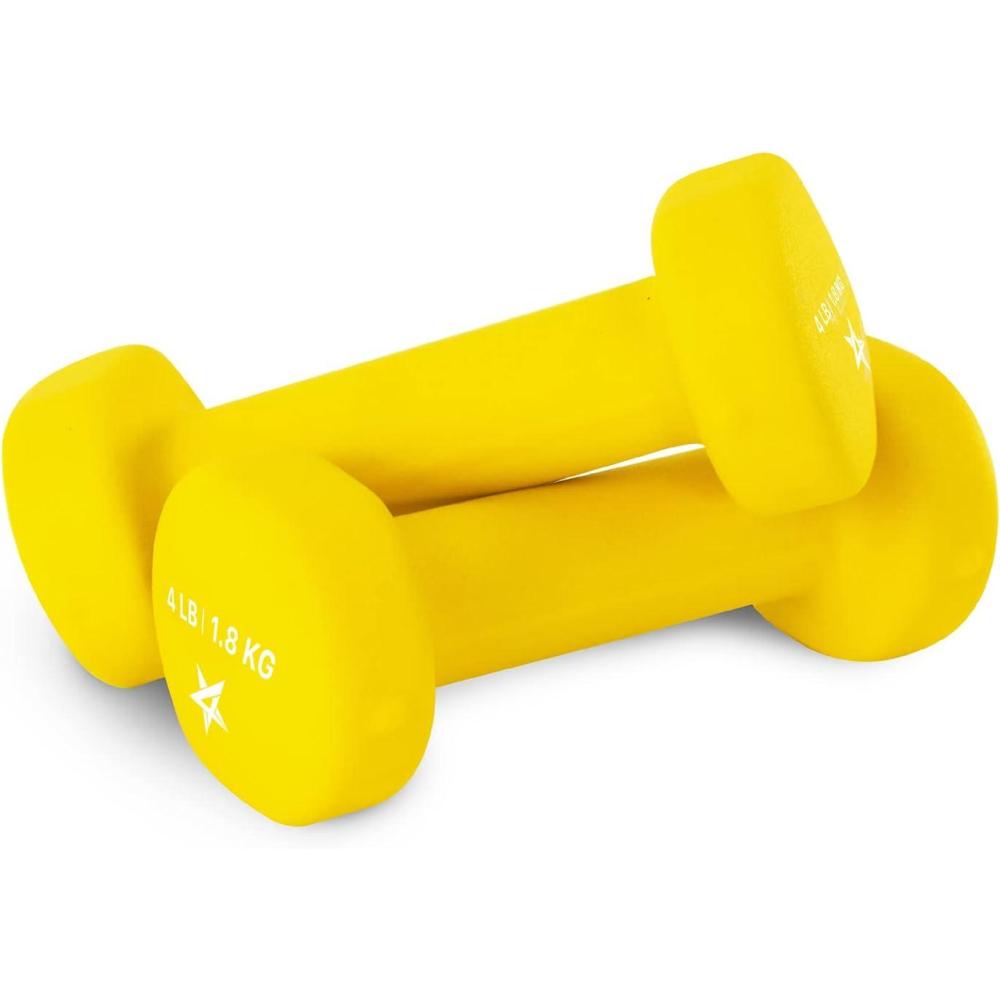 image:imageYes4All Neoprene Coated Dumbbell Hand Weight Sets of 2  Multiple Weight Options with 15 Colors Antiroll AntiSlip Hexagon ShapeC Yellow  4lbs  Pair