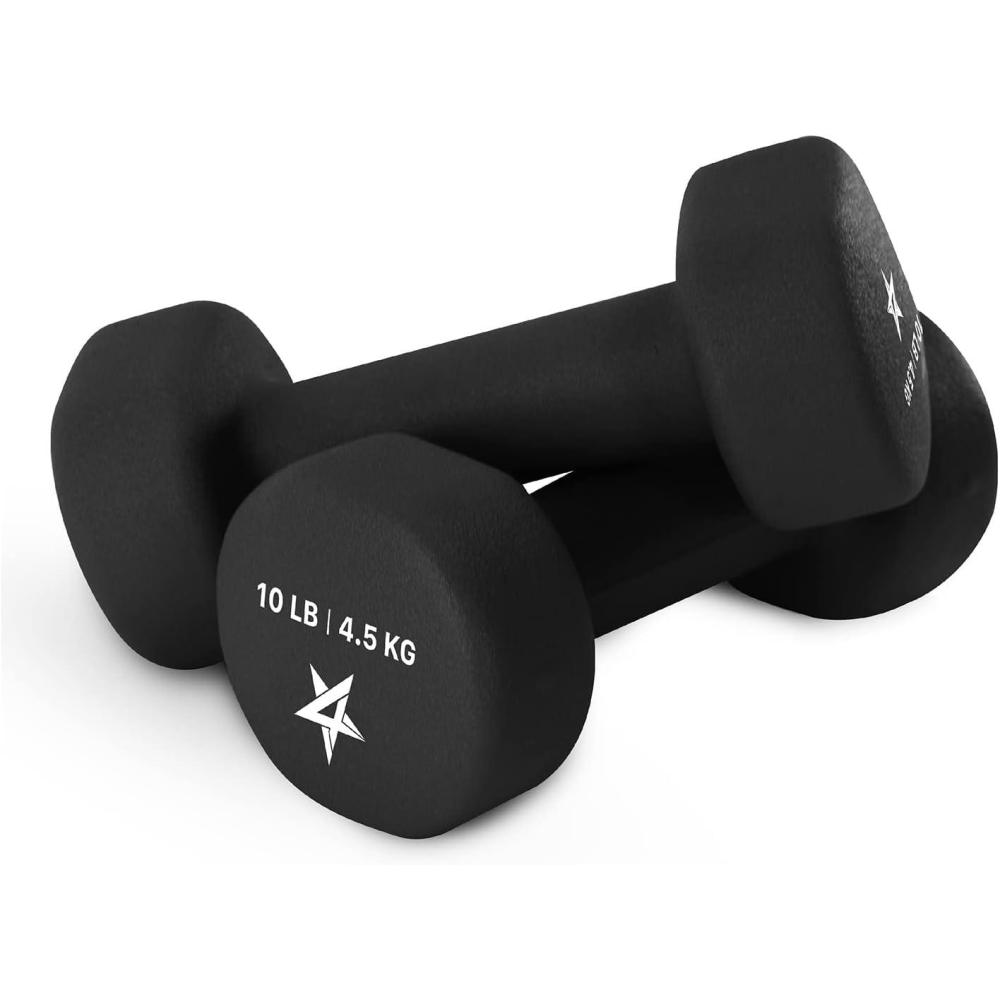 image:imageYes4All Neoprene Coated Dumbbell Hand Weight Sets of 2 Multiple Weight Options with 15 Colors Antiroll AntiSlip Hexagon ShapeI Black 10lbs Pair