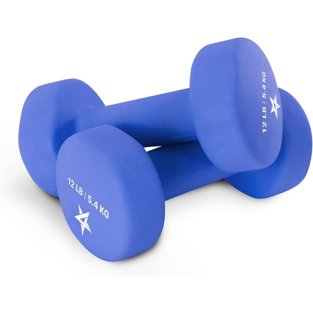 image:imageYes4All Neoprene Coated Dumbbell Hand Weight Sets of 2 Multiple Weight Options with 15 Colors Antiroll AntiSlip Hexagon ShapeJ Vivid Dark Blue 12lbs Pair