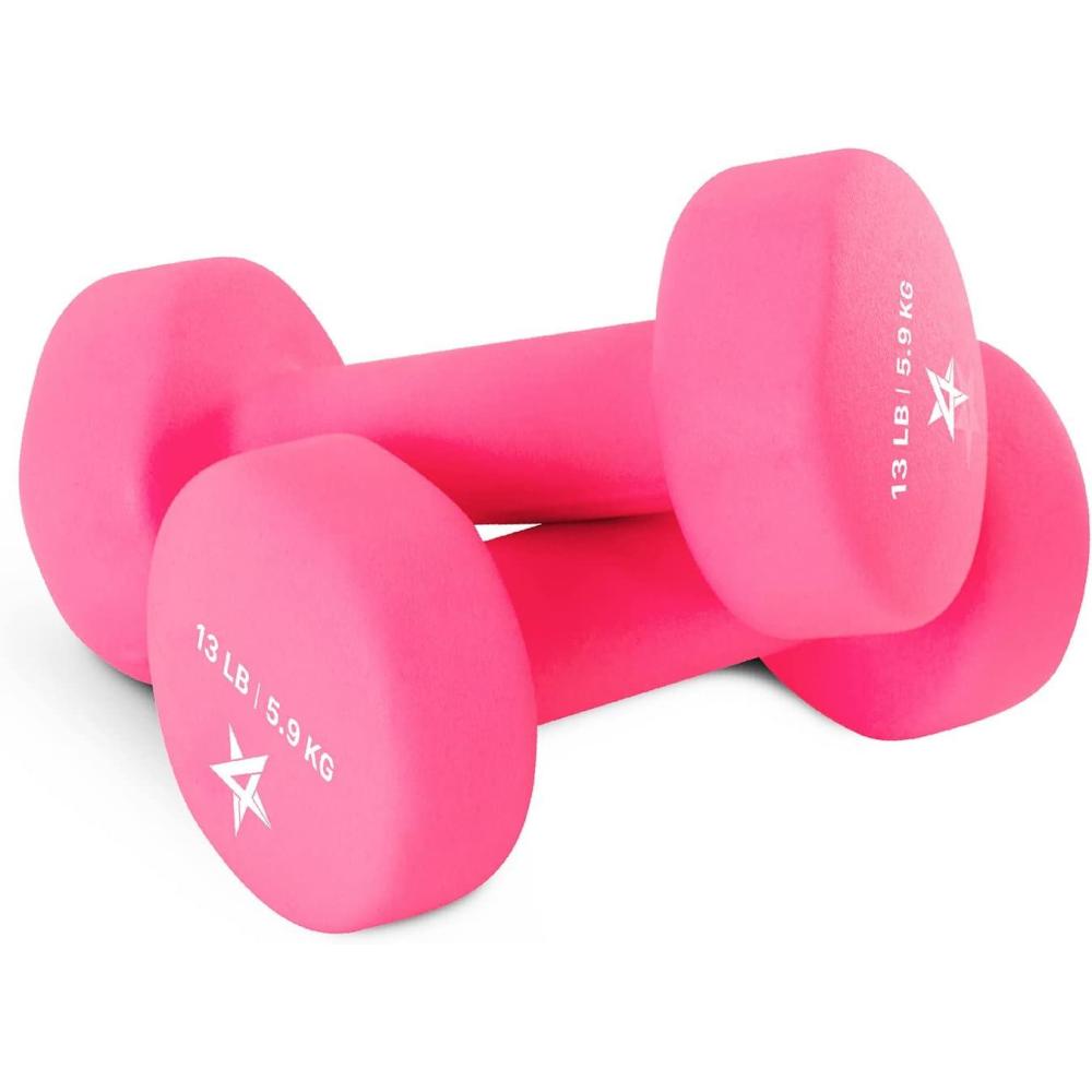 image:imageYes4All Neoprene Coated Dumbbell Hand Weight Sets of 2 Multiple Weight Options with 15 Colors Antiroll AntiSlip Hexagon ShapeK Pink 13lbs Pair