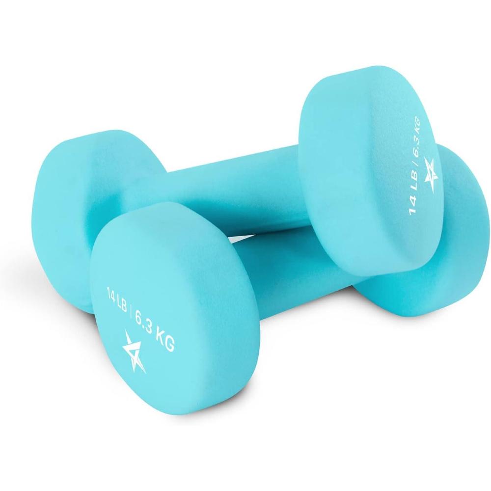 image:imageYes4All Neoprene Coated Dumbbell Hand Weight Sets of 2 Multiple Weight Options with 15 Colors Antiroll AntiSlip Hexagon ShapeL Light Blue 14lbs Pair
