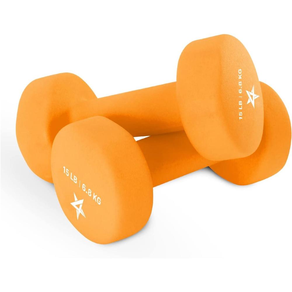 image:imageYes4All Neoprene Coated Dumbbell Hand Weight Sets of 2 Multiple Weight Options with 15 Colors Antiroll AntiSlip Hexagon ShapeM Dark Orange 15lbs Pair