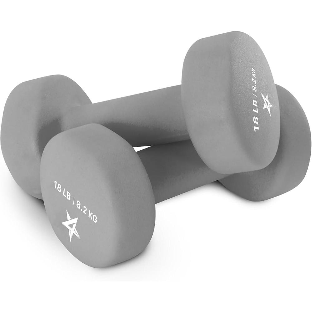 image:imageYes4All Neoprene Coated Dumbbell Hand Weight Sets of 2  Multiple Weight Options with 15 Colors Antiroll AntiSlip Hexagon ShapeN Gray  18lbs  Pair