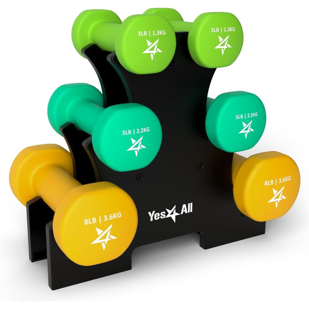 image:imageYes4All Neoprene Coated Dumbbell Hand Weight Sets of 2  Multiple Weight Options with 15 Colors Antiroll AntiSlip Hexagon ShapeP Multicolor  33lbs  Set with Rack