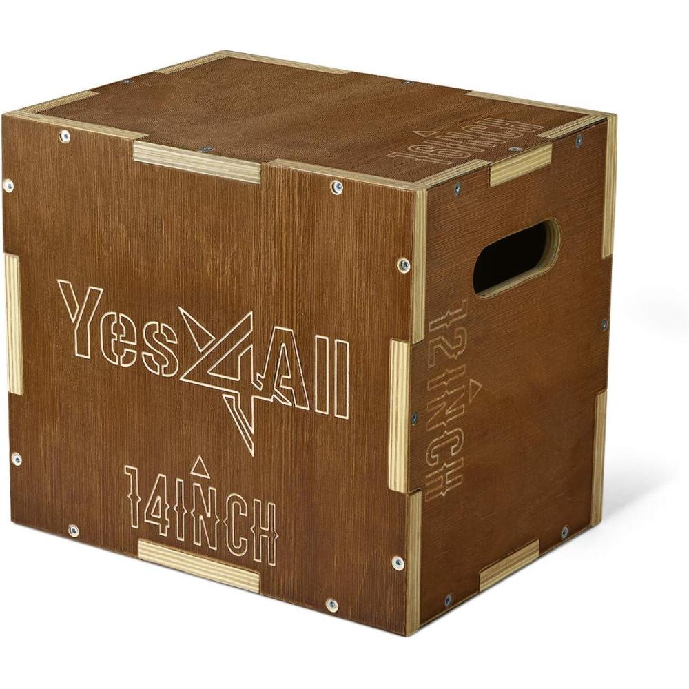 image:imageYes4All Plyo Box 3in1 Wooden Box Jumps for Home Gym 450 lbs Boxes Step Up with Smooth Edges amp Wide Builtin Handles for Jumping Strength Training Lunges Squats DipsB Wood Espresso