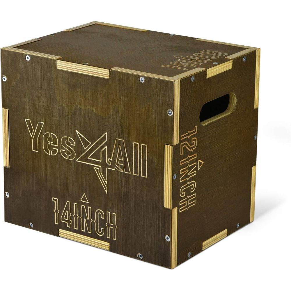 image:imageYes4All Plyo Box 3in1 Wooden Box Jumps for Home Gym 450 lbs Boxes Step Up with Smooth Edges amp Wide Builtin Handles for Jumping Strength Training Lunges Squats DipsC Wood  Moss Brown