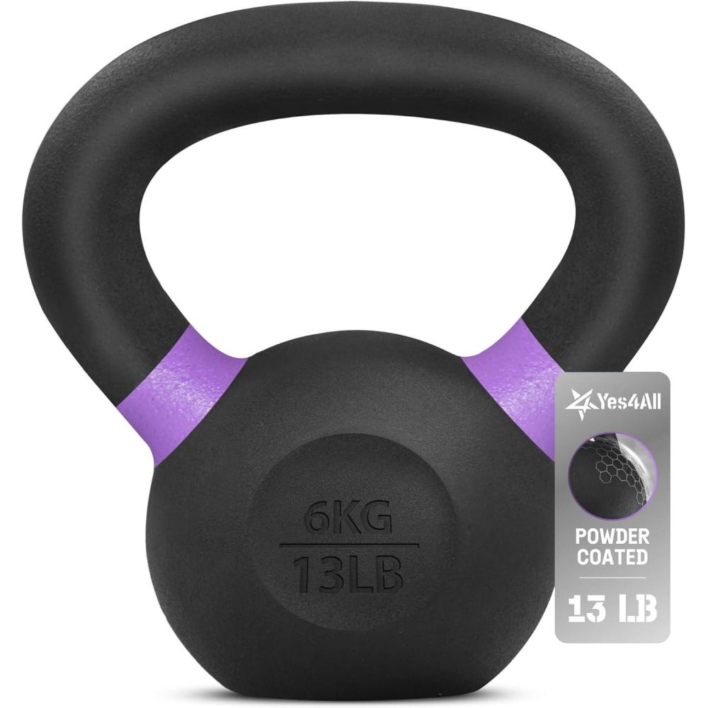 image:imageYes4All Powder Coated Kettlebell Cast Iron Core Kettlebells with NonSlip Handle amp Flat Bottom for Conditioning Heavy Duty for Strength Training 9lb to 71lb  Single amp PairPurple