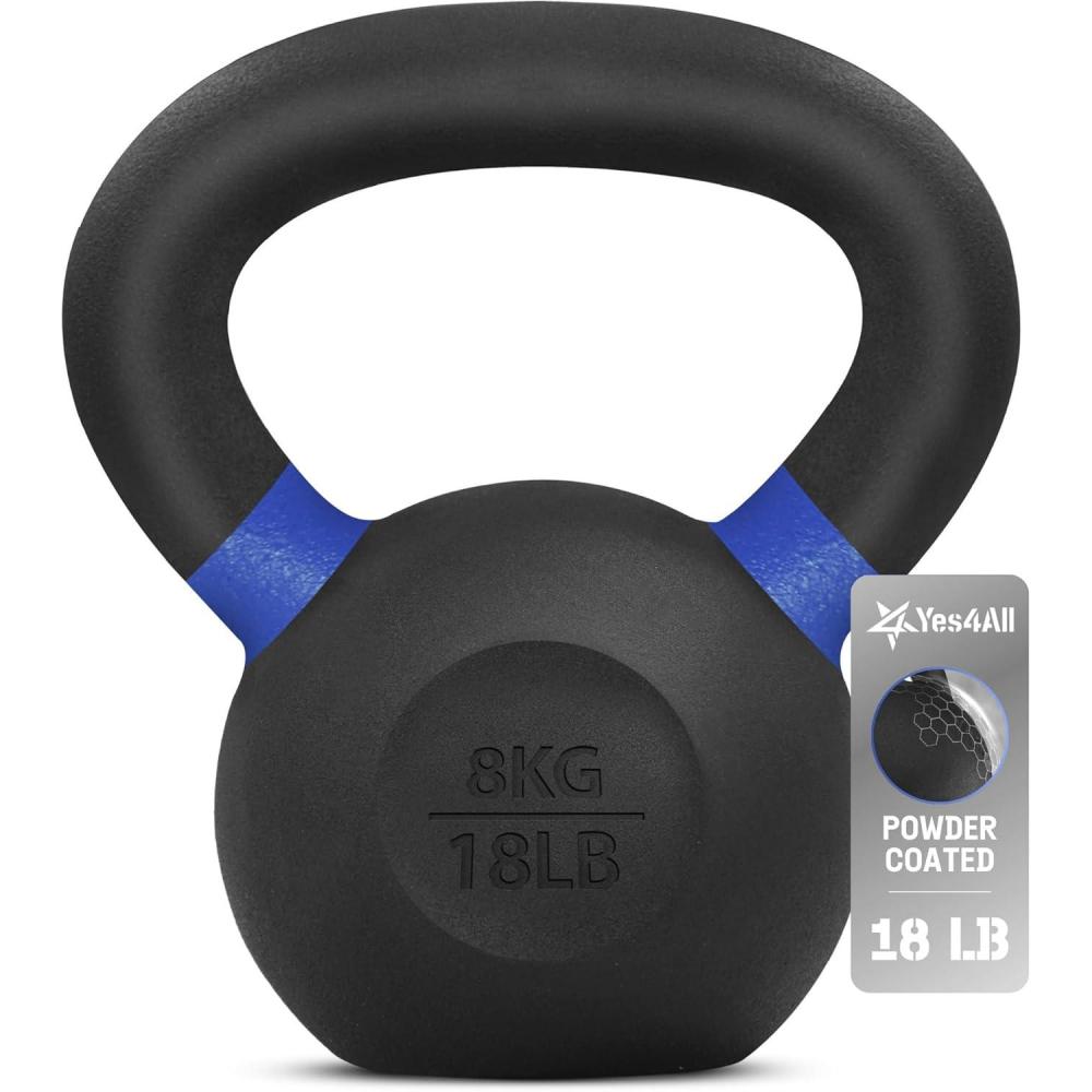 image:imageYes4All Powder Coated Kettlebell Cast Iron Core Kettlebells with NonSlip Handle amp Flat Bottom for Conditioning Heavy Duty for Strength Training 9lb to 71lb  Single amp PairDark Blue