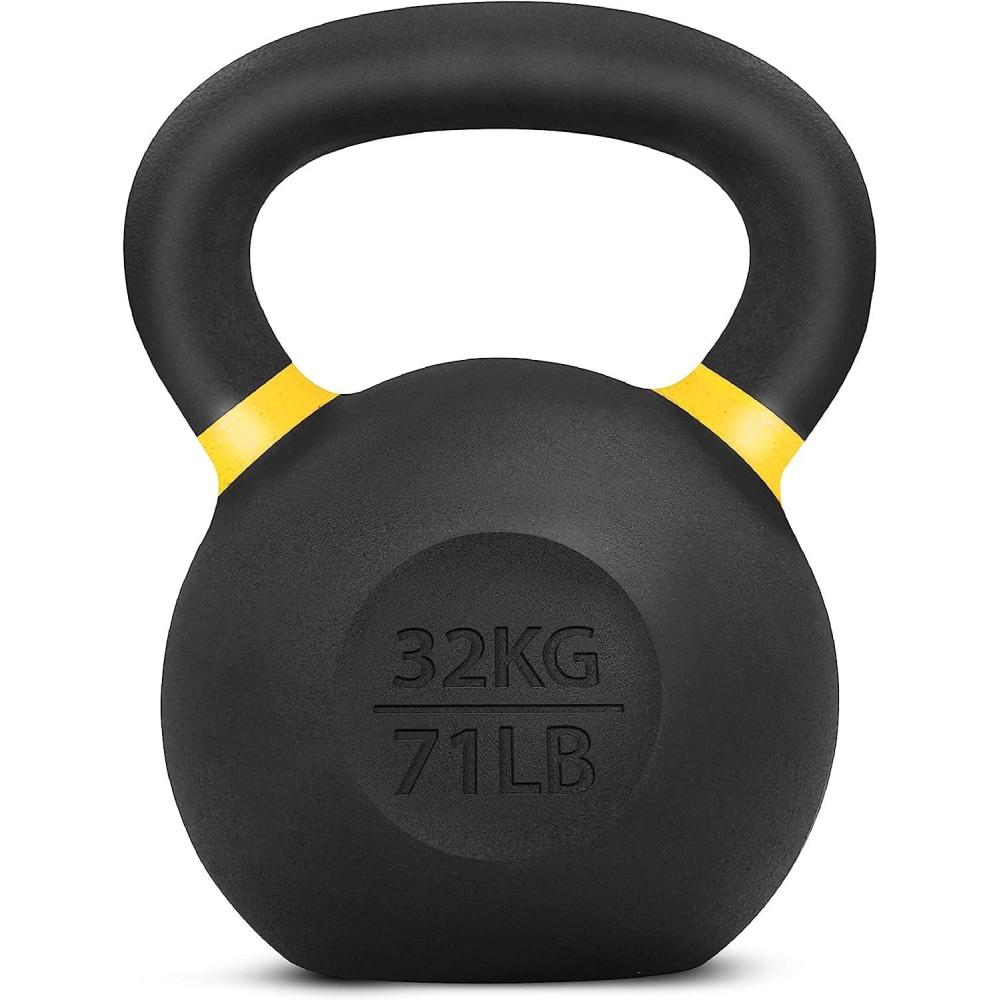 image:imageYes4All Powder Coated Kettlebell Cast Iron Core Kettlebells with NonSlip Handle amp Flat Bottom for Conditioning Heavy Duty for Strength Training 9lb to 71lb  Single amp PairYellow
