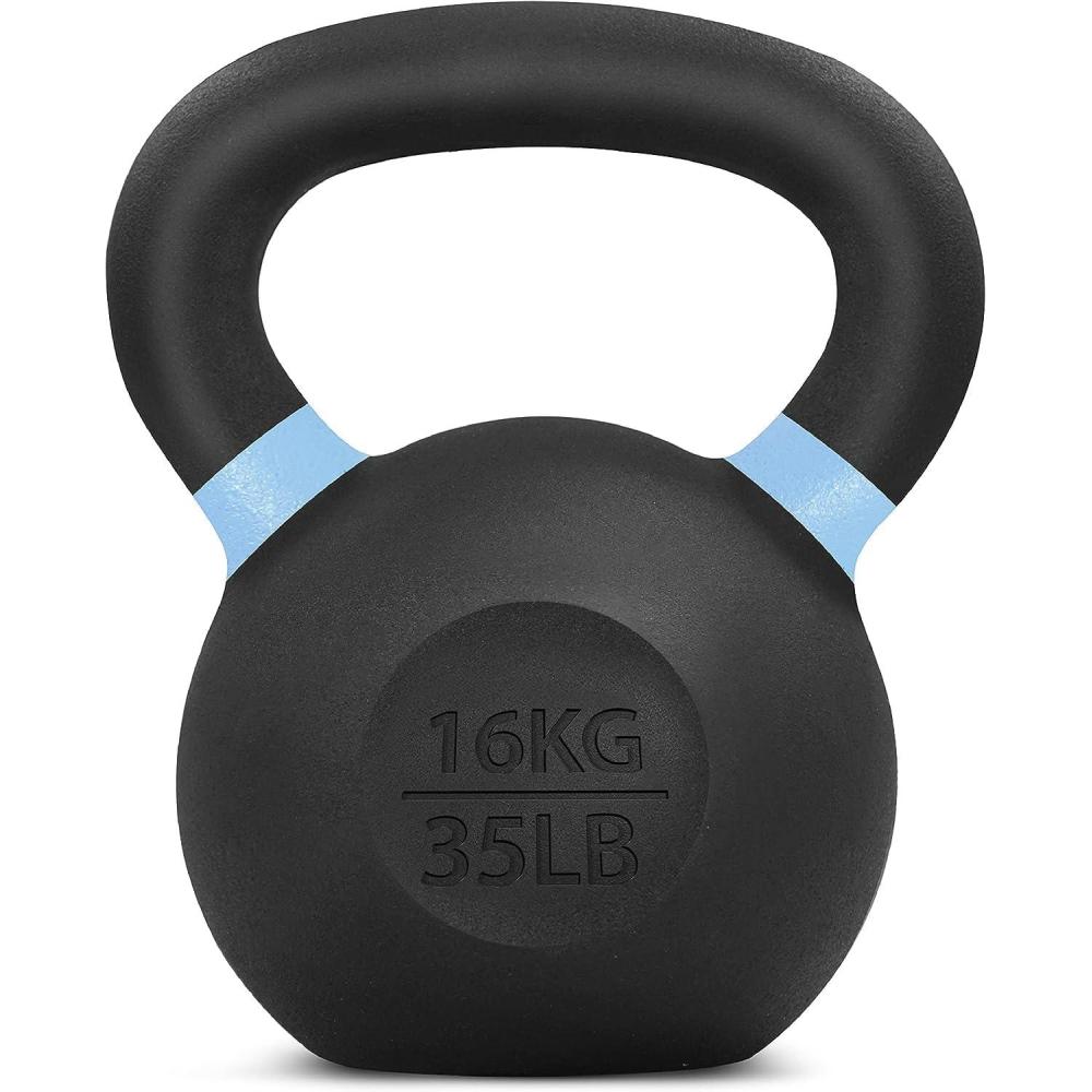 image:imageYes4All Powder Coated Kettlebell Cast Iron Core Kettlebells with NonSlip Handle amp Flat Bottom for Conditioning Heavy Duty for Strength Training 9lb to 71lb  Single amp PairLight Blue