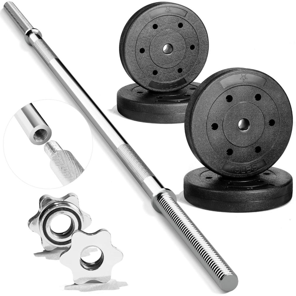 image:imageYes4All Standard Straight Barbell 60 amp EZ Curl Bar 47 Capacity 200 to 480 LB Weight Bar 1 to 2 Diameter Star Lock Collars Rubber Ring Barbell Spins Included for Deadlifts amp SquatsG Straight Bar 1 Set 50LB