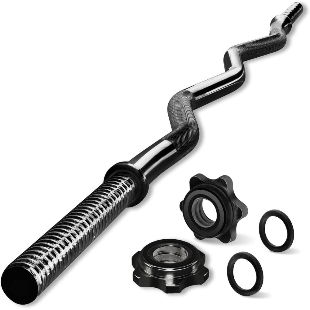 image:imageYes4All Standard Straight Barbell 60 amp EZ Curl Bar 47 Capacity 200 to 480 LB Weight Bar 1 to 2 Diameter Star Lock Collars Rubber Ring Barbell Spins Included for Deadlifts amp SquatsD 1 Curl Bar Black